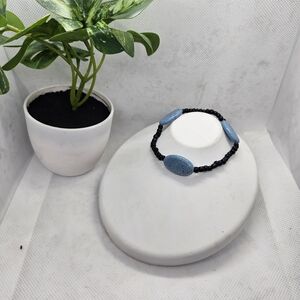 Elegant Blue and Black Beaded Bracelet